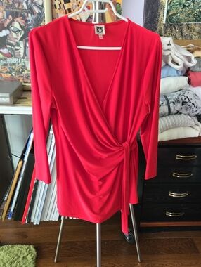 Anne Klein Red Wrap Tunic Top with Side Knot